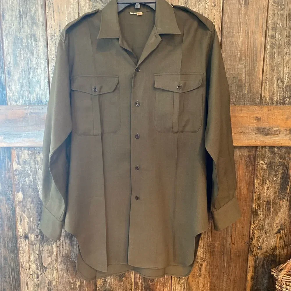 Military Army Green Outdoor Camping Wool Blend Heavy Long Sleeve Collar Shirts